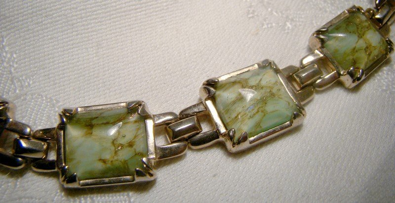 Sherman Green Opalescent Blue Art Glass GP Necklace 1950s - Unusual