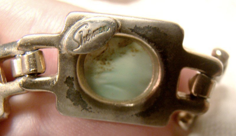 Sherman Green Opalescent Blue Art Glass GP Necklace 1950s - Unusual