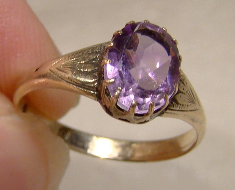 12K Yellow Gold & Sterling Silver Victorian Amethyst Ring 1897