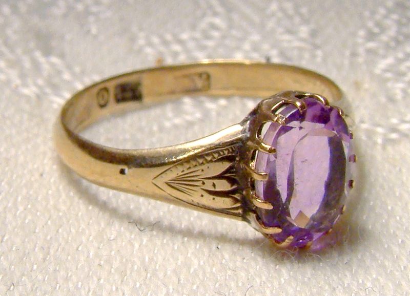 12K Yellow Gold &amp; Sterling Silver Victorian Amethyst Ring 1897