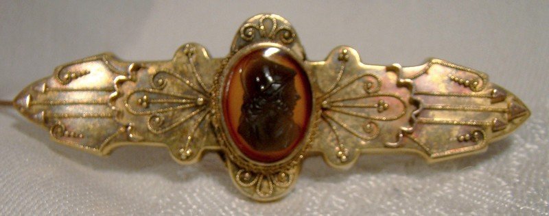 15K Sardonyx Cameo Etruscan Style Watch or Locket Pin Brooch 1860