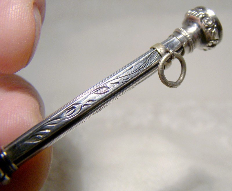 Sterling Propelling Extending Pencil with Garnet Top 1900 - Chatelaine
