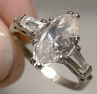 10K White Gold CZ Cubic Zirconia Vacation Ring 1970s 1980s