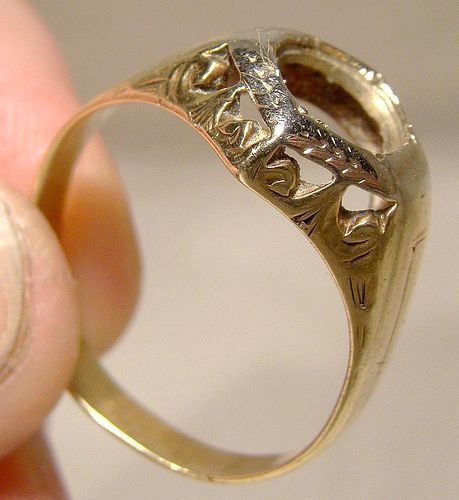 Man's Art Deco 14K Yellow & White Gold Ring Setting 1920s 14 K