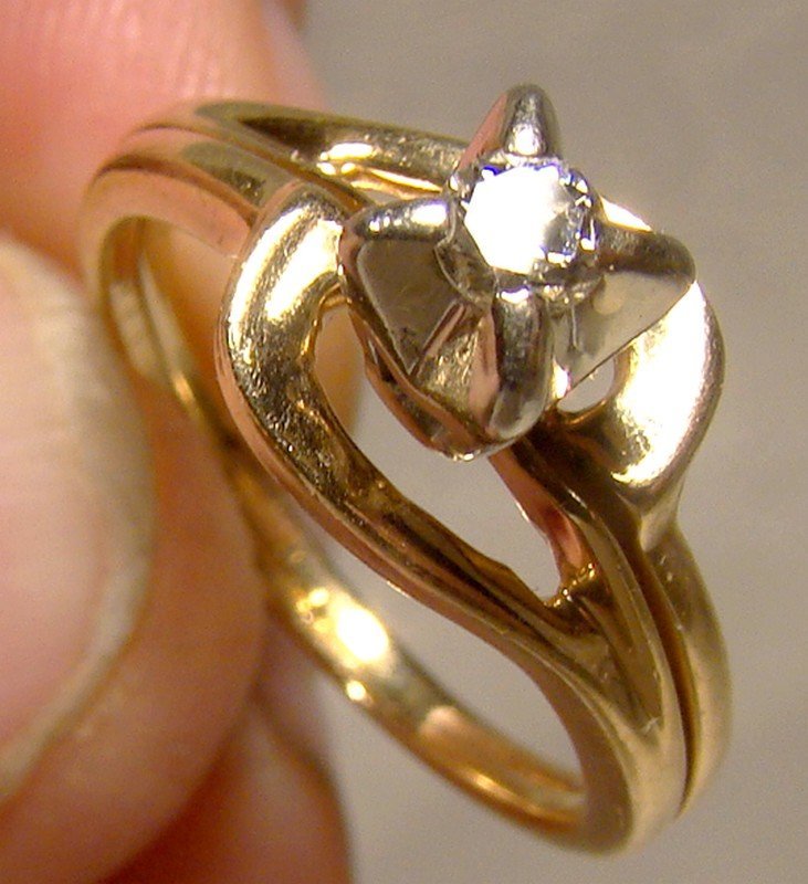 14K Custom Made Diamond Ring 1960s 1970s - Size 5-3/4