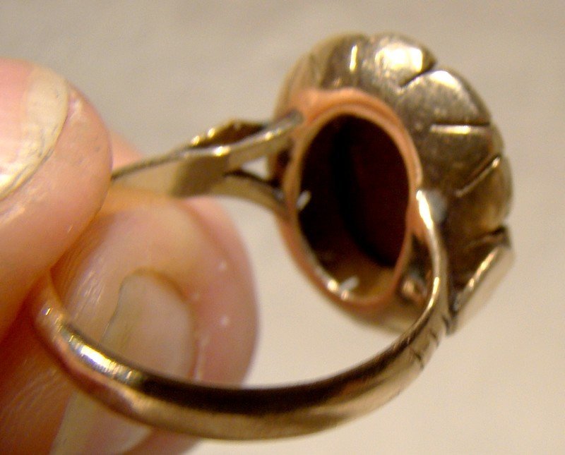 14K Rose Gold Goldstone Art Deco Hand Made Statement Ring 1930
