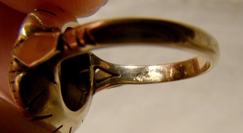14K Rose Gold Goldstone Art Deco Hand Made Statement Ring 1930