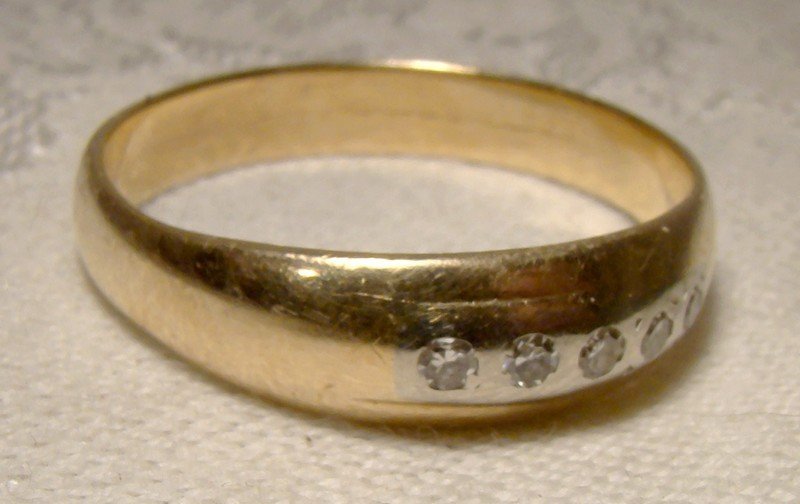 Man's 14K Five Diamonds Row Wedding Band Ring 1960s - Size 13-1/4
