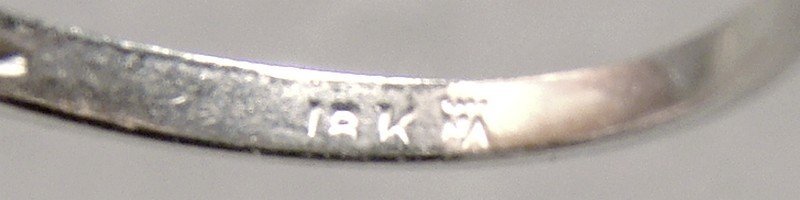 18K White Gold 3 Diamonds Row Ring Band 1930s - Size 4-1/2