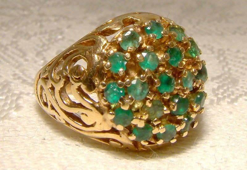 14K Hill of Emeralds Statement Ring 1960s - Size 3-1/4