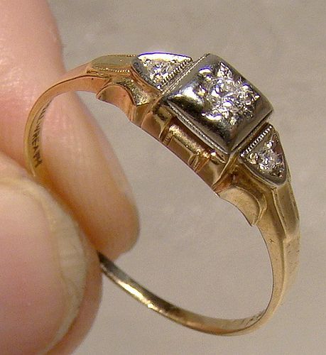 Art Deco 14K 18K Diamonds Engagement Ring 1920s - Bridal Wreath Size 8