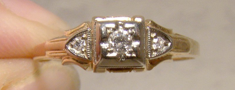 Art Deco 14K 18K Diamonds Engagement Ring 1920s - Bridal Wreath Size 8