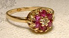 14K Rhodolite Garnets and Diamond Flower Head Ring 1970s