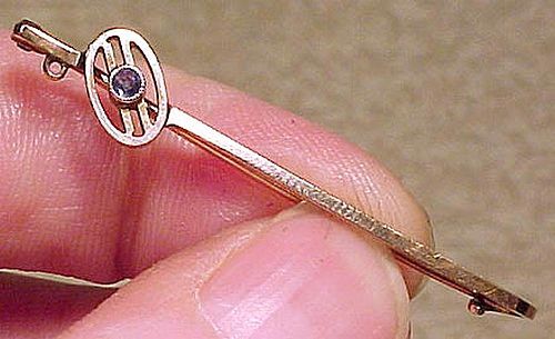 9K Blue Topaz Edwardian Rose Gold Bar Pin 1910