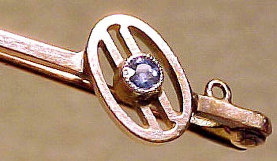 9K Blue Topaz Edwardian Rose Gold Bar Pin 1910