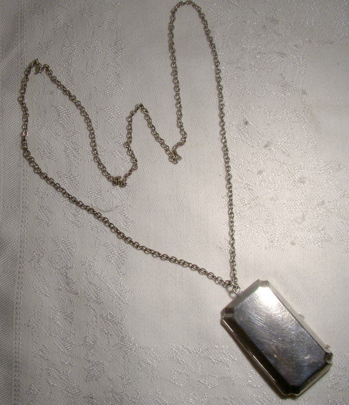 Edwardian Silver Plated Coin Holder Pendant on Chain Necklace 1910
