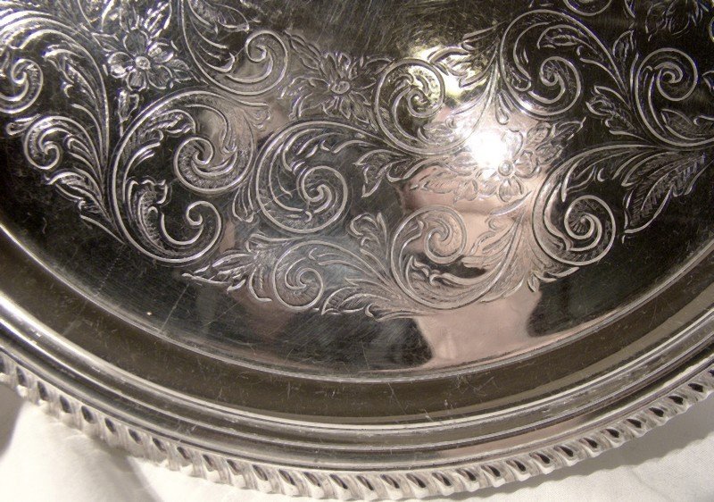 Birks Regency Round Silver Plated Engraved Serving Tray 1940 1950
