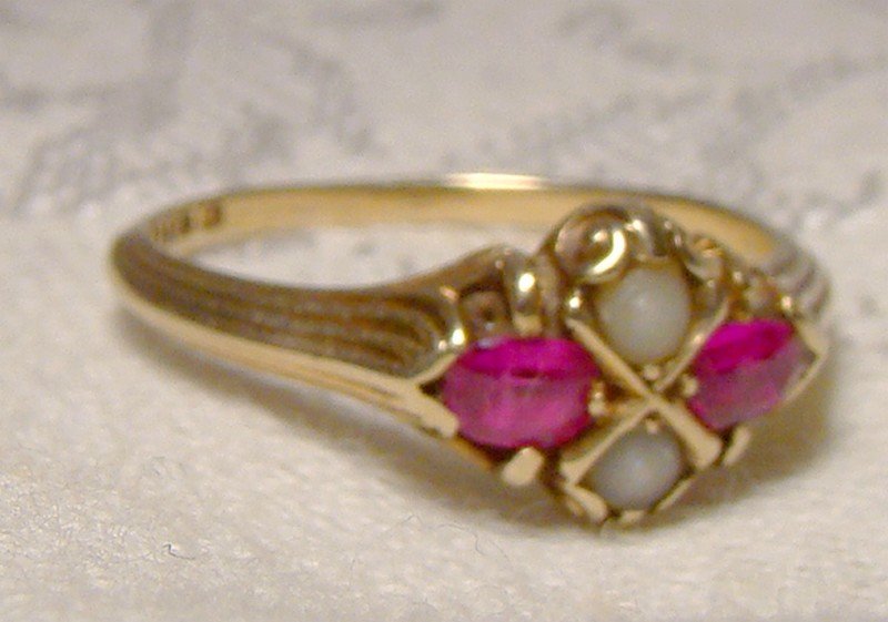 14K Victorian Ruby and Pearls Neoclassic Ring 1900 - Size 5-1/2