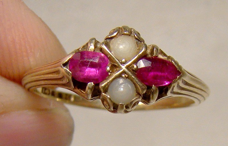 14K Victorian Ruby and Pearls Neoclassic Ring 1900 - Size 5-1/2