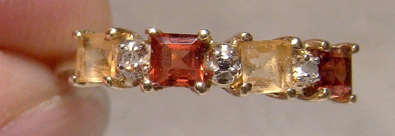 10K Garnets Citrines and Diamonds Row Ring 1980s - Size 7