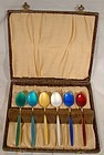 Set of 6 David Andersen Norway Enamel Demitasse Coffee Spoons with Box