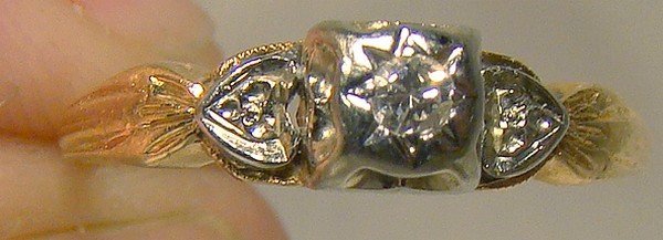 Art Deco 14-18K Diamond Heart Shoulder Ring 1930s - Size 6
