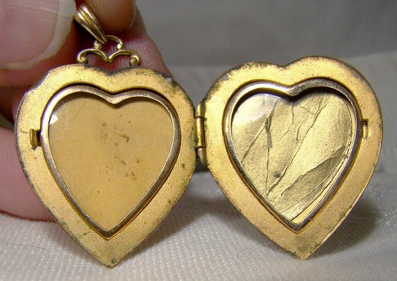 Gold Filled Heart Photo Locket with Cross Pendant 1920s