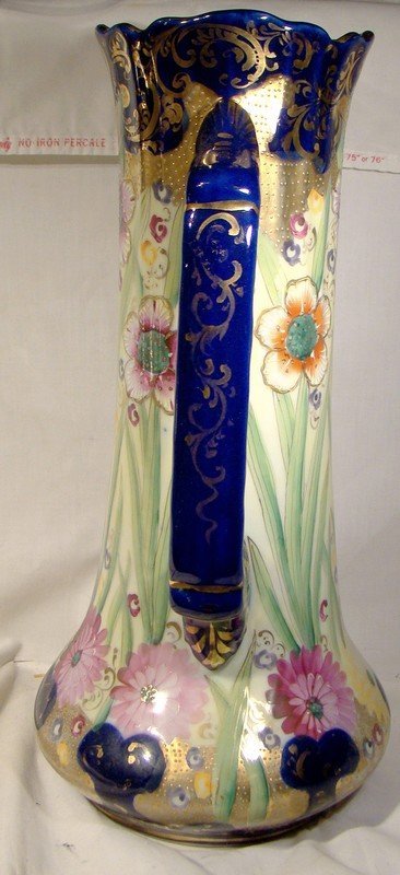 Tall Royal Nippon 13-3/4&quot; Hand Painted Floral Ewer or Pitcher 1880s