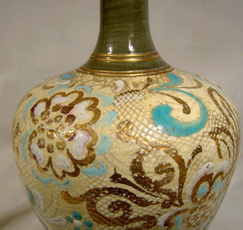 Pair Royal Doulton A. Turner Stoneware 7-5/8&quot; Vases 1902-22 Unusual