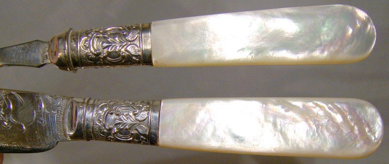 Set for 12 Mother of Pearl Handle Silver Plated Fish Knives and Forks