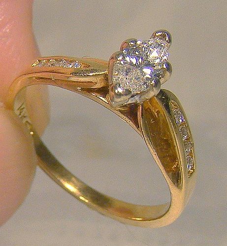 14K Marquise Diamond Engagement Ring 1960s 1970 14 K Size 5-1/2