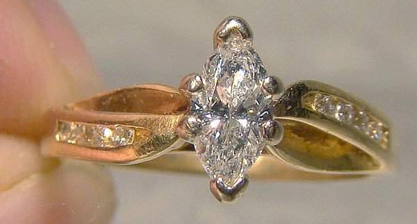 14K Marquise Diamond Engagement Ring 1960s 1970 14 K Size 5-1/2