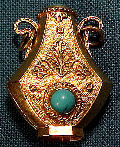 14K Vase Shape Charm with 3 Turquoise 1920s Pendant