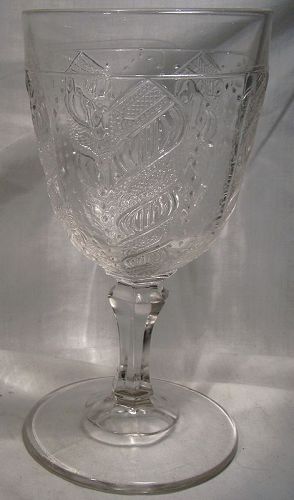 Colossus or Lacy Spiral Burlington Glass Clear EAPG Goblet 1880s