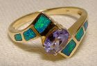 14K Opals and Tanzanite Ring 1980s 1990s Size 6-1/4 Pathway of Opals