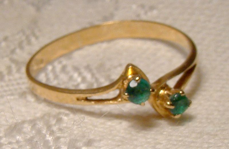 18K Double Emerald Modernist Ring 1960s - Size 6-1/4 6.25