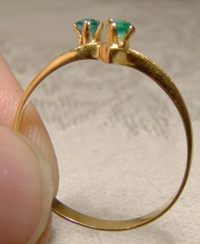 18K Double Emerald Modernist Ring 1960s - Size 6-1/4 6.25