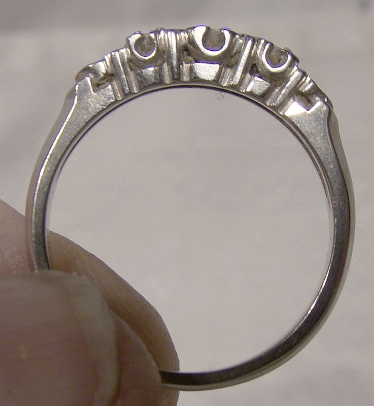 14K White Gold Siffari 5 Diamonds Row Wedding Band Ring 1950s - Size 6