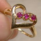 14K Rubies Ruby Heart Ring 1970s - Size 7