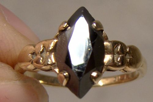 10K Black Alaskan Diamond Hematite Ring 1960s Size 4-1/2