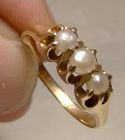 Victorian 14K 3 Pearls Row Ring 1900 - Size 5