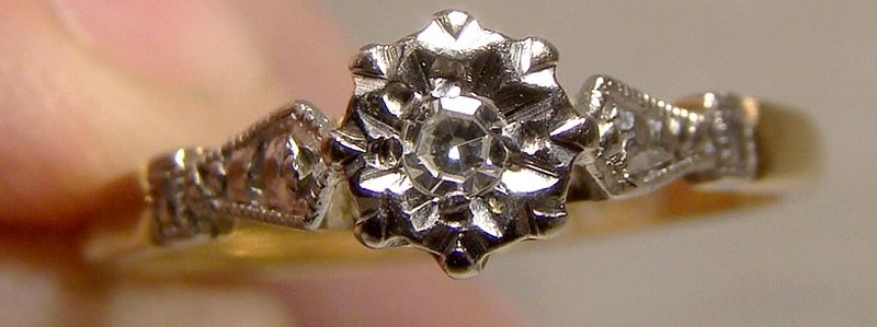 Edwardian 18K &amp; Platinum English Diamond Ring - Size 6-1/2