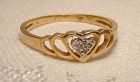 10K Heart Openwork Diamond Ring 1980s - Size 5