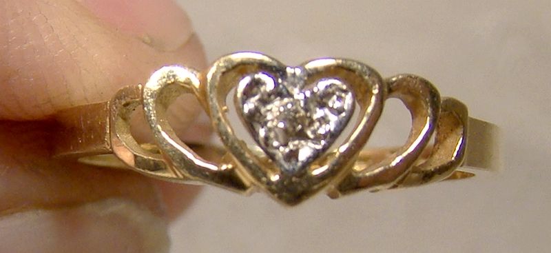10K Heart Openwork Diamond Ring 1980s - Size 5