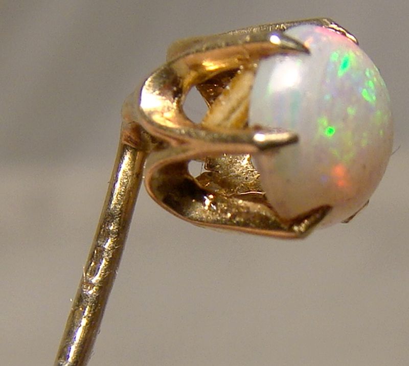 10K Natural Opal Stickpin Tie Pin 1900 10 K Round Gem