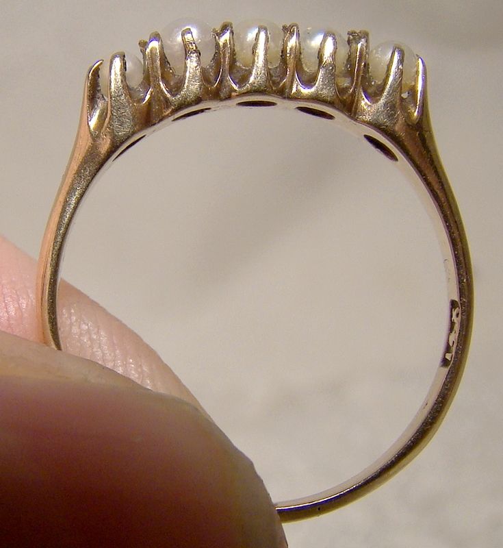 14K Victorian Five Pearls Row Ring 1900 - Size 5-1/4