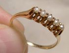 10K Victorian Five Pearls Row Ring 1900 - Size 7
