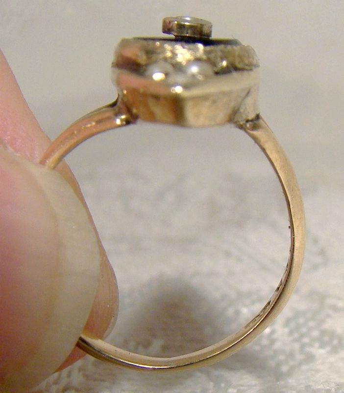 14K Edwardian Onyx Seed Pearls Ring 1910-20 - Size 2-1/4