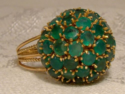 14K Green Chrysoprase and Pearls Dome Cocktail Ring 1960s - Size 6-1/4