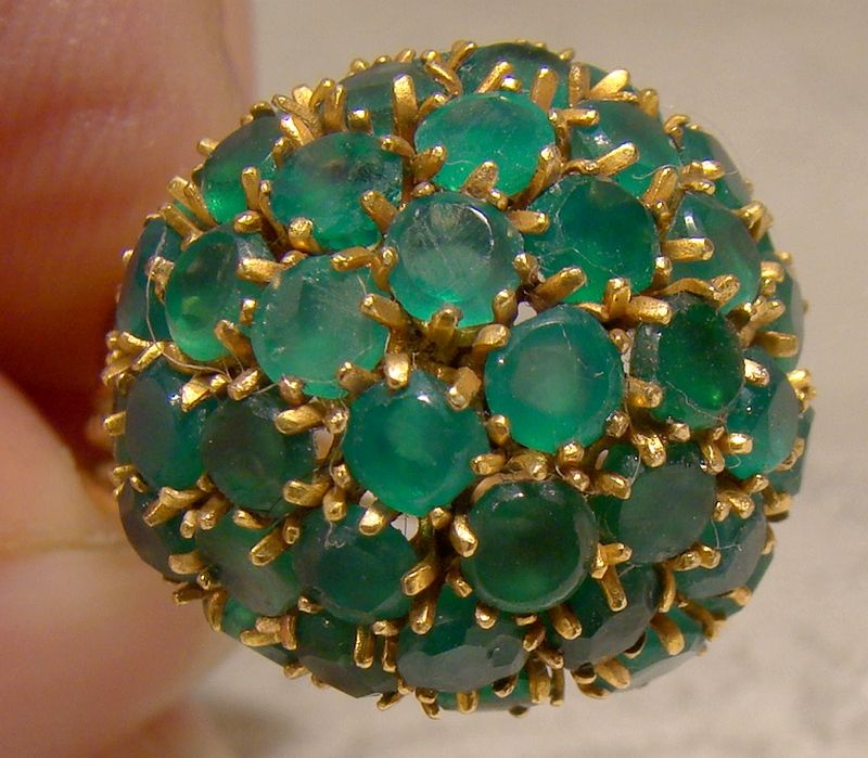 14K Green Chrysoprase and Pearls Dome Cocktail Ring 1960s - Size 6-1/4